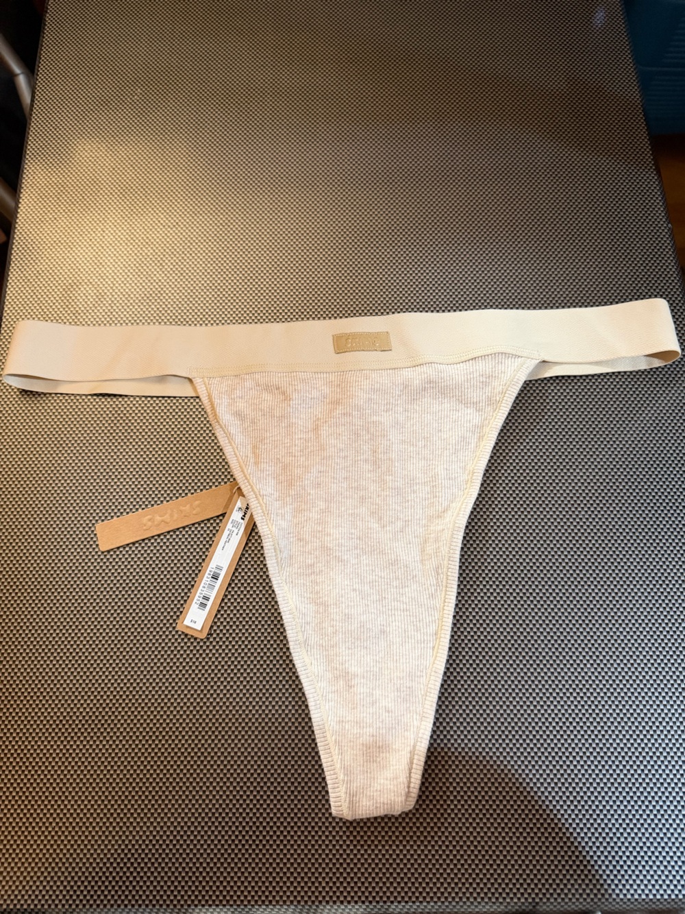 NWT skims Ribbed Cotton-Blend Thong Panty in Beige size 2X